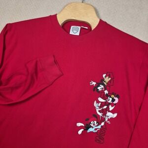 Vintage 1995 Animaniacs Pinky & The Brain Embroidered Long Sleeve T Shirt Sz XL‎
